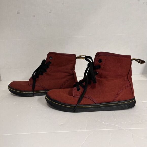Dr Martens Shoreditch Canvas Boots Faded Red Maroon Size 6 - Picture 2 of 6
